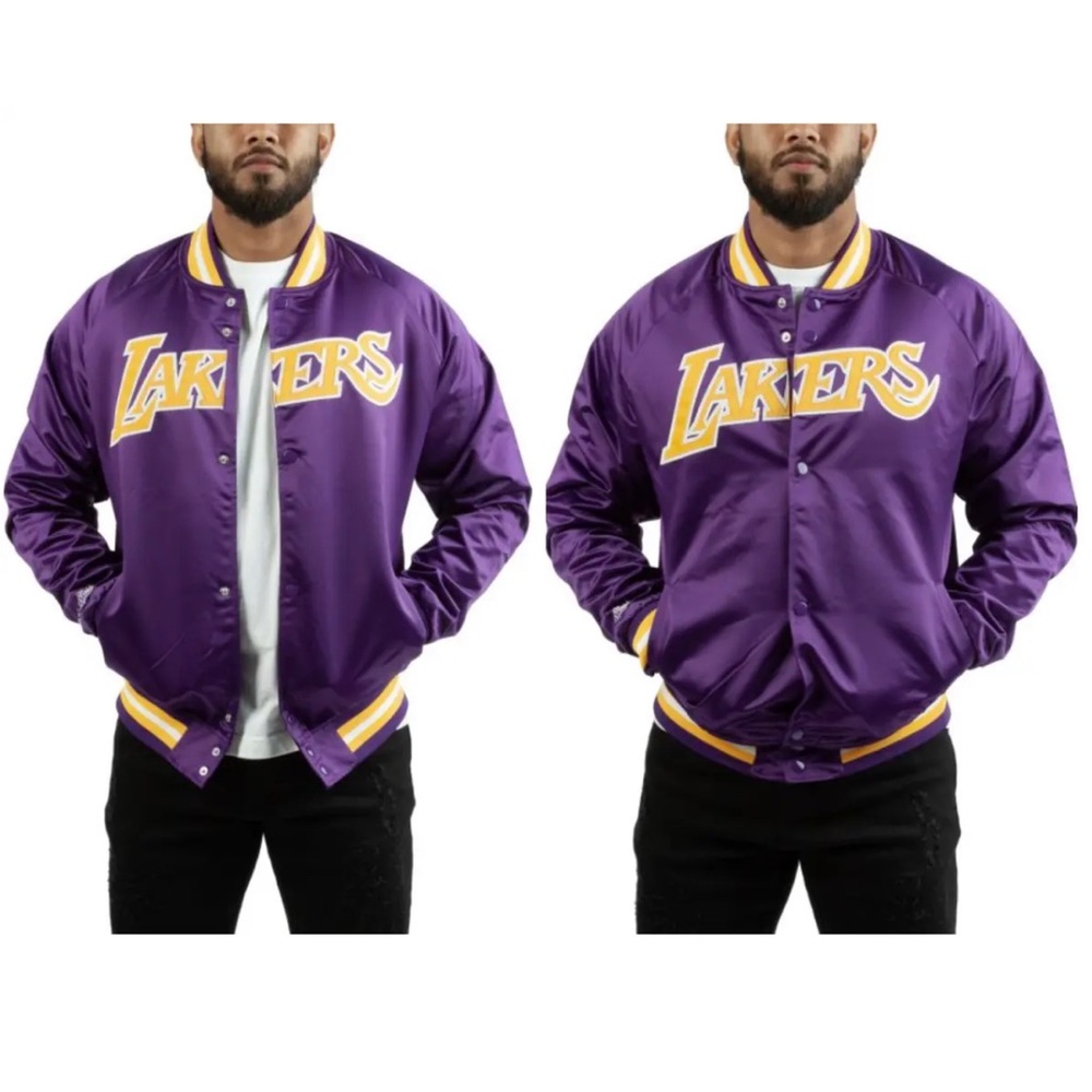New Mitchell and Ness Los Angeles Lakers Lightweight Satin Jacket Size M Purple
